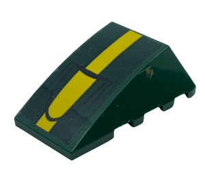 Lego Dark Green Wedge X Triple Curved Without Studs With Yellow