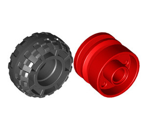 Lego Red Wheel Rim X With Pin Hole With Tire Balloon Wide X