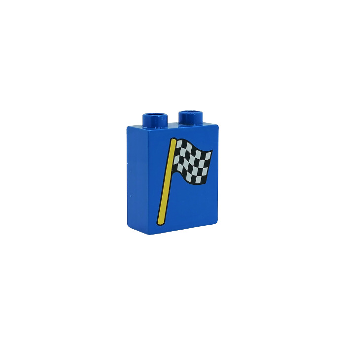 Duplo Blue Brick X X With Checkered Flag Without Bottom Tube