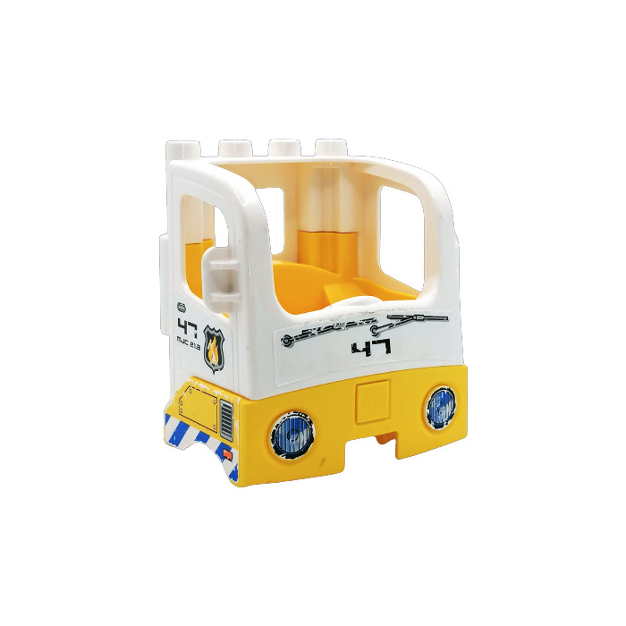 Duplo White Truck Cab With Yellow Bottom With 47 On The Front Sticker