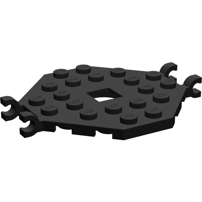 Lego Black Plate X Open Center Without Corners With Clips