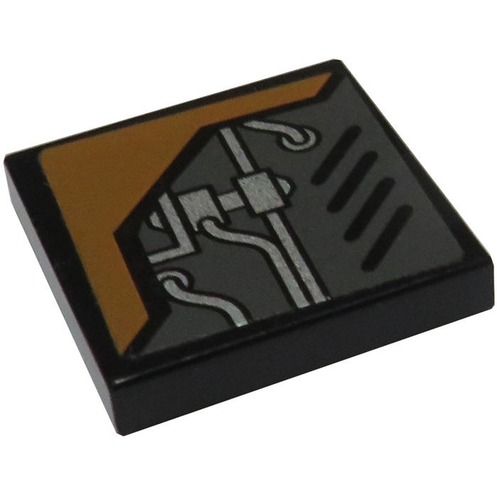 Lego Black Tile X With Pipes And Vents Left Sticker With Groove