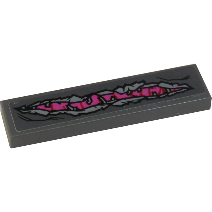 LEGO Dark Stone Gray Tile 1 X 4 With Long Rip Exposing Bright Pink