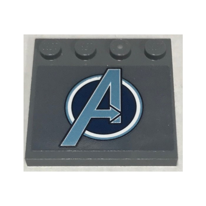 LEGO Dark Stone Gray Tile 4 X 4 With Studs On Edge With Avengers Logo