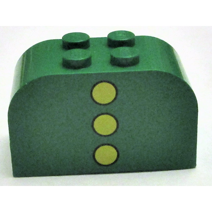 LEGO Green Slope Brick 2 X 4 X 2 Curved With 3 Yellow Dots Vertical