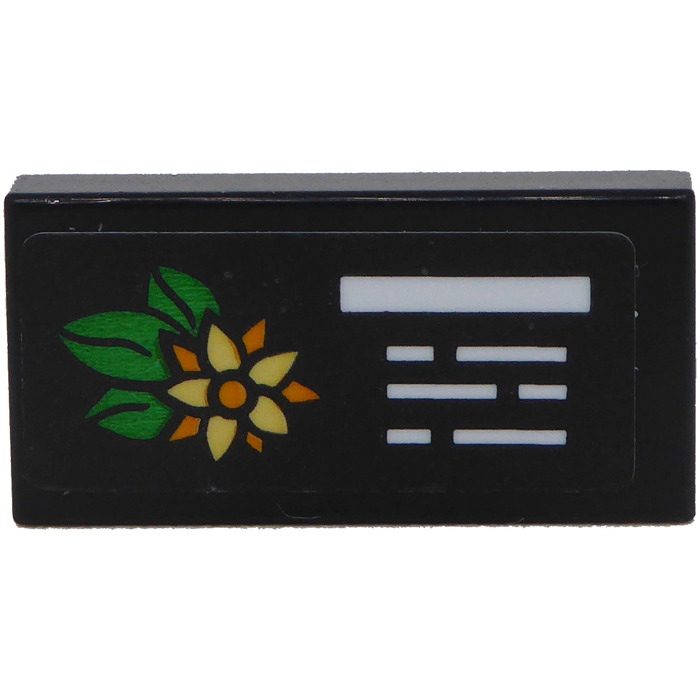 LEGO Tile 1 X 2 With Yellow Green Flower And White Lines Sticker With