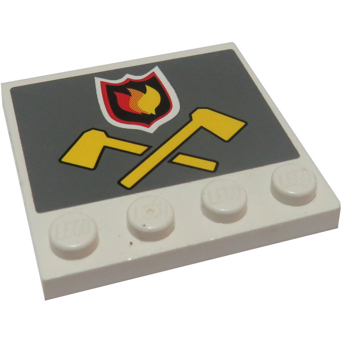 LEGO Tile 4 X 4 With Studs On Edge With Fire Logo On Gray Sticker 6179