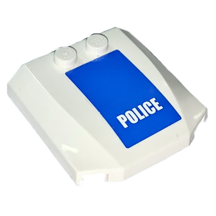 LEGO Wedge 4 X 4 Curved With White POLICE Narrow Sticker 45677