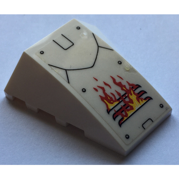 Lego White Wedge X Triple Curved Without Studs With Flames And