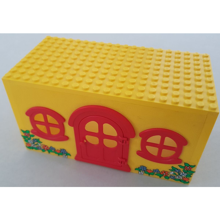 Lego Fabuland House Block With Red Door And Windows With Flower Sticker