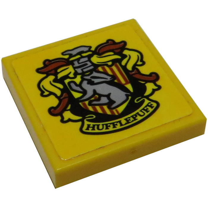 LEGO Yellow Tile 2 X 2 With Hufflepuff Crest Sticker With Groove 3068