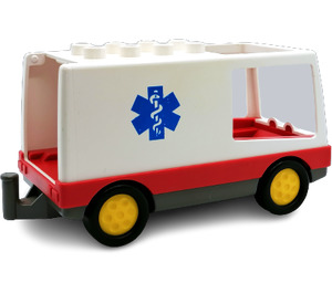 Duplo Ambulance with with EMT Star and Yellow Wheels (without Door)