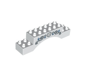 Duplo Boog Steen 2 x 10 x 2 met Zilver Bladeren en Vines met Blauw Bloemen (28931 / 51704)