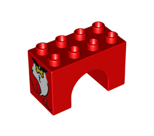 Duplo Boog Steen 2 x 4 x 2 met Paws, Wit Bont en Bone Kraag Patroon (11198 / 36510)