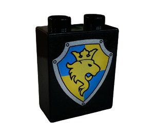 Duplo Black Brick 1 x 2 x 2 with Lion Shield without Bottom Tube (52010)