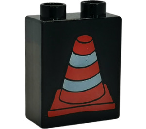 Duplo Black Brick 1 x 2 x 2 with Traffic Cone without Bottom Tube (43202 / 43203)