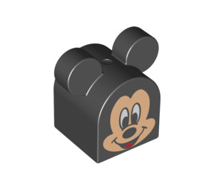 Duplo Black Brick 2 x 2 Curved with Ears and Mickey Mouse (16129)