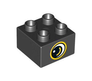 Duplo Black Brick 2 x 2 with Eye Facing Left, White Pupil and Gold Outline Pattern (3437 / 29753)