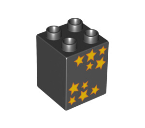 Duplo Black Brick 2 x 2 x 2 with Ten Yellow stars (31110 / 88279)