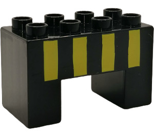 Duplo Black Brick 2 x 4 x 2 with 2 x 2 Cutout on Bottom with Yellow Stripes (6394)