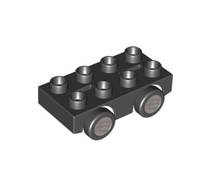 Duplo Negro Coche Base 2 x 4 con Negro Ruedas con Negro Tires con Plateado Hubs (31202 / 95485)