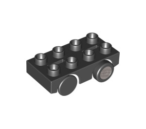 Duplo Black Car Base 2 x 4 with Black Wheels with Silver Wheel (95118 / 95485)