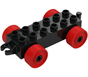 Duplo Black Car Chassis 2 x 6 with Red Wheels (Open Hitch) (14639 / 74656)