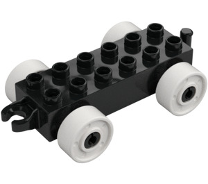 Duplo Zwart Auto Chassis 2 x 6 met Wit Wielen (11248 / 14639)