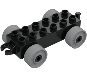 Duplo Black Car Chassis with Medium Stone Gray Wheels (2312 / 14639)