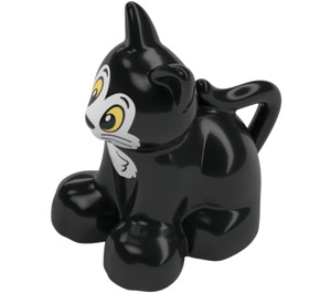 Duplo Black Cat (Sitting) with White Face and White Tummy (101557)