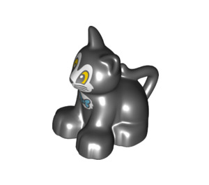 Duplo Black Cat (Sitting) with Yellow Eyes and Blue Bow Tie (38641)