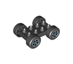 Duplo Black Plate 2 x 4 with Axle Holders Assembly and Silver Spinner Wheel Hub Decoration (88760 / 88784)