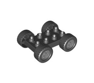 Duplo Noir assiette 2 x 4 avec Medium Stone grise roues (88760 / 93346)