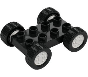 Duplo Czarny Talerz 2 x 4 z Biały Rims I Czarny Koła (35025 / 42416)