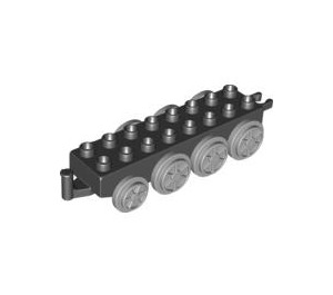 Duplo Schwarz Zugbasis 2 x 8 mit Medium Stone Grau Räder (59131 / 64671)