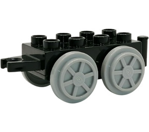 Duplo Zwart Trein Wagen 2 x 4 met Medium Stone Grijs Wielen (54804)