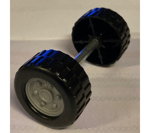 Duplo Black Wheels with Metal Axle and Medium Stone Gray Rims