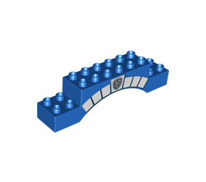 Duplo Blå Bue Kloss 2 x 10 x 2 med Sølv Politi Stjerne Merke og Stonework (61321 / 93801)