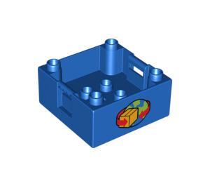 Duplo Blue Box with Handle 4 x 4 x 1.5 with Parcel and around the world (delivery symbol) (12014 / 63008)