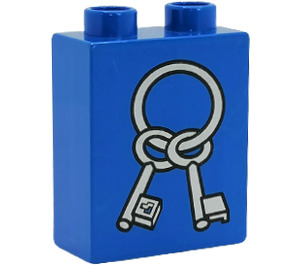 Duplo Blau Backstein 1 x 2 x 2 mit 2 Keys auf Ring ohne Unterrohr (4066)
