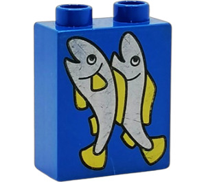 Duplo Blau Backstein 1 x 2 x 2 mit Dancing Fisch ohne Unterrohr (4066)
