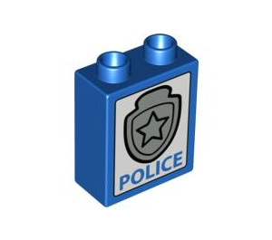 Duplo Blue Brick 1 x 2 x 2 with Police Badge without Bottom Tube (4066 / 54666)
