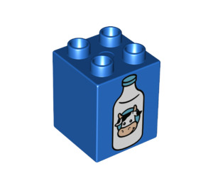 Duplo Blue Brick 2 x 2 x 2 with Milk Bottle with Cow  (19426 / 31110)
