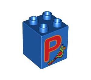 Duplo Blue Brick 2 x 2 x 2 with P for Parot (31110 / 93012)