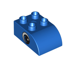 Duplo Blå Kloss 2 x 3 med Böjd topp med Öga med Små Vit Spot (10446 / 13858)