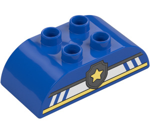 Duplo Blau Stein 2 x 4 mit Gebogen Seiten mit Lines und Polizei Stern (84211 / 98223)