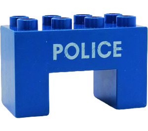 Duplo Blau Backstein 2 x 4 x 2 mit 2 x 2 Ausgeschnitten auf Unterseite mit "Polizei" (6394)