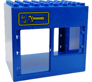 Duplo Blue Building Block 6 x 8 x 6 with Wide Door, Door, and Window Opening with Mechanic Sign