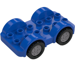 Duplo Blue Car with Black Wheels and Silver Hubcaps (11970 / 35026)