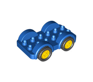 Duplo Blue Car with Black Wheels and Yellow Hubcaps (11970 / 35026)